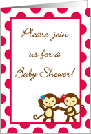 TWIN Jungle Gym Tropical Hawaiian Luau Baby Girl Monkey Baby Shower Invitation card