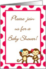 TWIN Jungle Gym Tropical Hawaiian Luau Baby Girl Monkey Baby Shower Invitation card