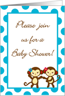 TWIN Jungle Gym Tropical Hawaiian Luau Baby Girl Monkey Baby Shower Invitation card