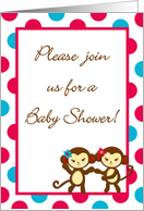 TWIN Jungle Gym Tropical Hawaiian Luau Baby Girl Monkey Baby Shower Invitation card