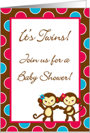TWIN Jungle Gym Tropical Hawaiian Luau Baby Girl Monkey Baby Shower Invitation card