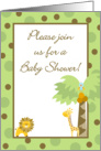 Gender Neutral Green Brown Jungle Lion Giraffe Bird Polka Dot Baby Shower Invitation card