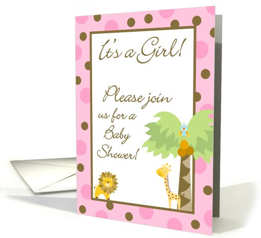 Girl Pink & Brown Safari Jungle Lion Giraffe Bird Polka... (755465)
