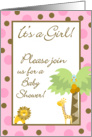 Girl Pink & Brown Safari Jungle Lion Giraffe Bird Polka Dot Baby Shower Invitation card