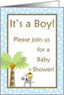 Boy Blue & Brown Safari Jungle Zebra Monkey Bird Polka Dot Baby Shower Invitation card