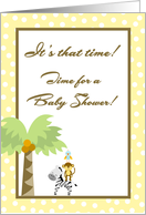Gender Neutral Yellow & Brown Zebra Monkey Bird Polka Dot Baby Shower Invitation card