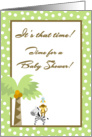 Gender Neutral Green & Brown Zebra Monkey Bird Polka Dot Baby Shower Invitation card