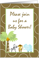 Gender Neutral Green, Brown Zebra Monkey Elephant Polka Dot Baby Shower Invitation card