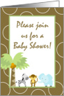 Gender Neutral Green, Brown Zebra Monkey Elephant Polka Dot Baby Shower Invitation card