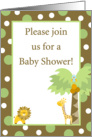 Gender Neutral Green, Brown Jungle Lion Giraffe Bird Polka Dot Baby Shower Invitation card