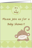 Gender Neutral Green, Brown Zoo Animal Monkey Polka Dot Baby Shower Invitation card