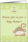 Gender Neutral Green, Brown Zoo Animal Monkey Polka Dot Baby Shower Invitation card