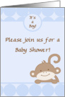 Boy Blue on Blue Safari Jungle Zoo Animal Monkey Polka Dot Baby Shower Invitation card