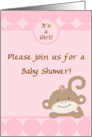 Girl Pink on Pink Safari Jungle Zoo Animal Monkey Polka Dot Baby Shower Invitation card