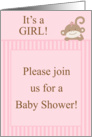 Girl Pink on Pink Safari Jungle Zoo Animal Monkey Striped Baby Shower Invitation card