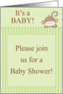 Genderal Neutral Green on Green Safari Jungle Zoo Animal Monkey Striped Baby Shower Invitation card