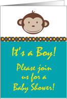 Boy Modern Monkey Safari Jungle Zoo Animal Monkey Polka Dot Baby Shower Invitation card