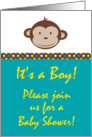 Boy Modern Monkey Safari Jungle Zoo Animal Monkey Polka Dot Baby Shower Invitation card