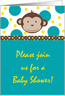 Boy, Modern Monkey Safari Jungle Zoo Animal Monkey Polka Dot Baby Shower Invitation card