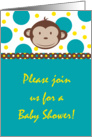 Boy, Modern Monkey Safari Jungle Zoo Animal Monkey Polka Dot Baby Shower Invitation card
