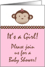 Girl Pink Modern Monkey Jungle Zoo Animal Monkey Polka Dot Baby Shower Invitation card