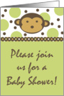 Gender Neutral Green Modern Monkey Jungle Monkey Polka Dot Baby Shower Invitation card