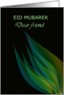 Green Leaves On Black Background....Eid Mubarek To Friend card