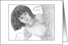 Note Card - Girl Behind Tree Pencil Drawing card