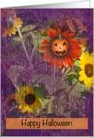 Happy Halloween - Autumn Smiling Pumpkin With Sunflowers card