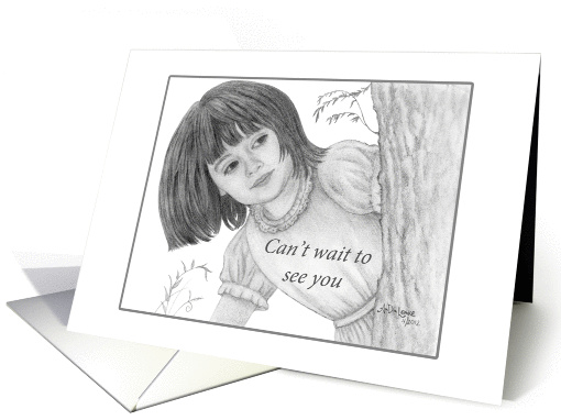 Can't Wait To See You - Girl Behind Tree Pencil Drawing card (939671)