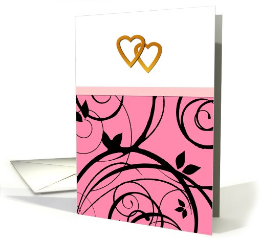 Wedding invitation, general, two golden hearts, black... (430305)