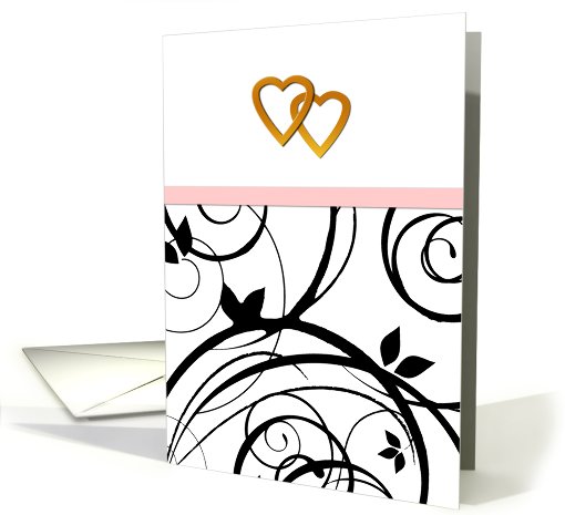 Wedding invitation, general, two golden hearts, black... (430306)