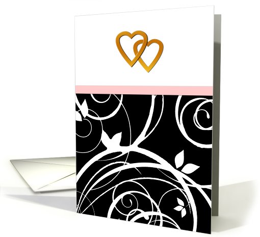 Wedding invitation, general, two golden hearts, white... (430307)