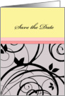 Save the date, pretty black floral design on grey and yellow with pink card