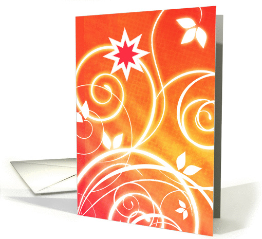 Beautiful white floral design on red and orange, blank card (432690)