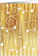 White swirsl with stars on golden background card