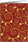 Golden swirls on deep red background card