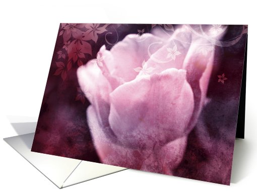 White tulip in purple with floral design, vintage blank card (738520)