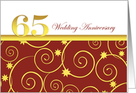 65th wedding anniversary invitation, golden swirls on red and white card