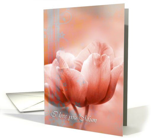 I love you mum, white tulips in red, vintage design, card (743348)