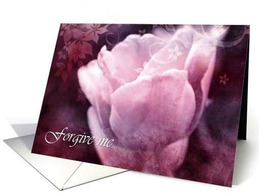 Forgive me, pink tulips in purple, vintage design card (743376)