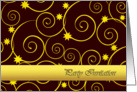 Elegant party invitation, golden floral design on black card