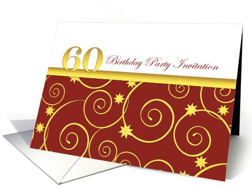 60th birthday Party invitation, elegant golden swirls on... (743401)