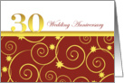 30th wedding anniversary invitation, elegant golden swirls on red card