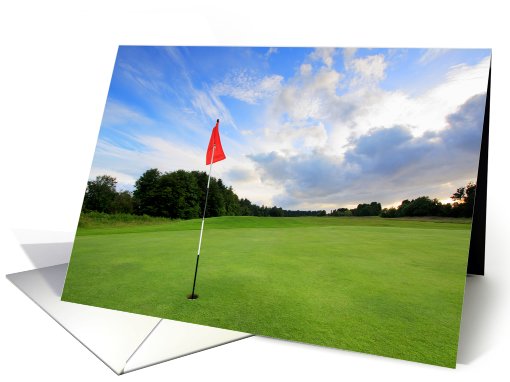 Golf course with a red flag, blank card (762088)