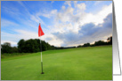 Golf course with a red flag, blank card