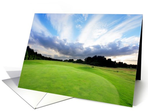 Golf course with amazing sky, blank card (762096)