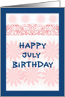 July Birthday with A Blue Border and Pink Flowers card