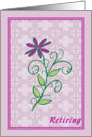 Retirement, Purple Flower with Designer Background card