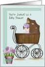 Baby Shower Invitation with Vintage Pram & Baby card
